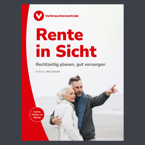 Ein älteres Ehepaar steht im Freien, der Mann zeigt nach vorne, abgebildet auf dem Titelblatt eines Rente planen-Führers.